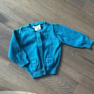 Jacadi baby girl teal cotton wool blend cardigan with bow embellishment